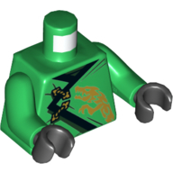 Lego Torso Robe, Black Trim, Gold Dragon Print, Green Arms, Black Hands / Green