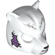 Lego Mask Bear with Black Nose, Fang, Gray Fur and Purple Sinew Patch Print / White