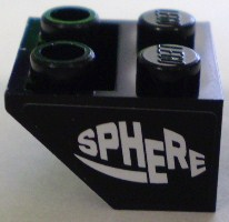 Lego Slope, Inverted 45 2 x 2 with Flat Bottom Pin with White 'SPHERE' Pattern (Sticker) - Set 8898