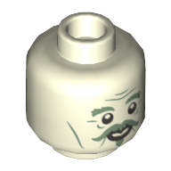 Lego Minifig Head Nearly Headless Nick, Bushy Eyebrows, Moustache, Goatee, Smile Print / Glow in Dark White