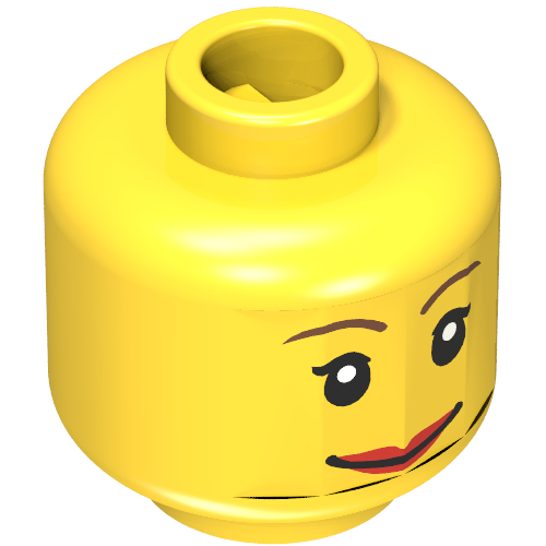 Lego Minifig Head, Brown Eyebrows Scared / Smiling Print [Blocked Open Stud] / Yellow