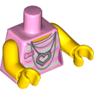 Lego Torso Shirt with White and Bright Pink Stripes, Necklace, Heart Pendant Print, Yellow Arms and Hands / Bright Pink