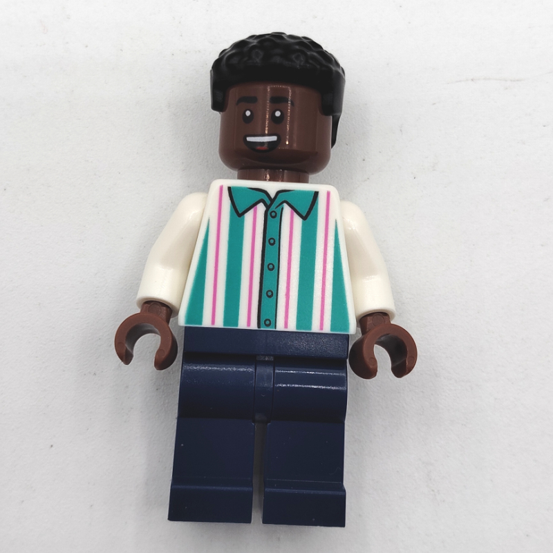 Lego Soccer Fan, White and Dark Turquoise Striped Shirt