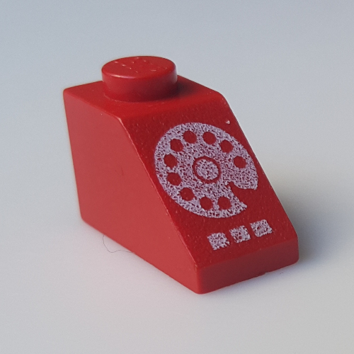 Lego Brick Sloped 45° 2 x 1 without Bottom pin, with White Rotary Dial Print