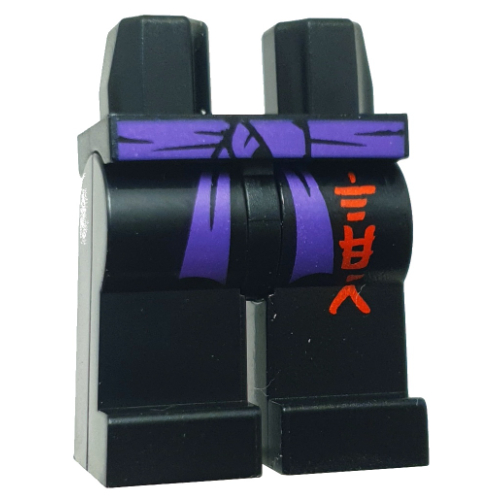 Lego Hips and Black Legs with Dark Purple Sash, Red Asian Symbols print / Black