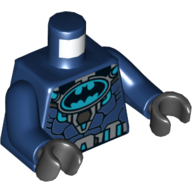 Lego Torso Batman Logo in Medium Blue Oval with Body Armor and Dark Bluish Gray Belt Print, Dark Blue Arms, Black Hands / Dark Blue