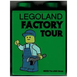 Duplo Brick 1 x 2 x 2 with Factory Tour with Minifig Holding Wrench in Left Hand Print / Green