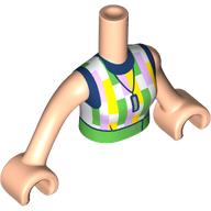 Lego Minidoll Torso Woman with White Top, Dark Blue Collar, Bright Light Orange/Green/Lavender Shapes, Green Belt, Necklace print, Light Nougat Arms and Hands / Light Nougat