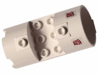 Lego Cylinder 3 x 6 x 2 2/3 Horizontal with Two Scratched Space Police 3 Badges Pattern (Stickers) - Set 5972