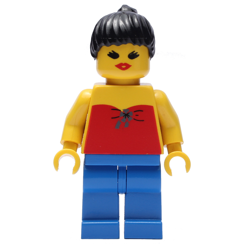 Lego Woman, Red Halter Top, Blue Legs, Black Hair
