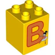 Duplo Brick 2 x 2 x 2 with 'B' and Ballerina Print / Yellow