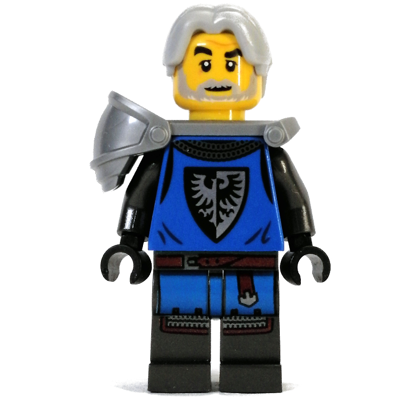 Lego Black Falcon Knight - Blue Torso, Pearl Dark Grey Legs, Light Bluish Grey Hair, Flat Silver Shoulderguard