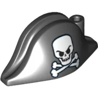 Hat Pirate Bicorne with Evil Skull and Crossbones Print / Black