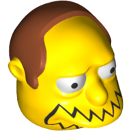 Lego Minifig Head Special, Simpsons, Comic Book Guy with Black Mouth Line and Dark Orange Hair Print / Yellow