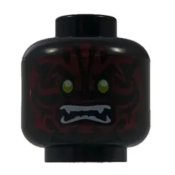 Minifig Head Scout / Swordsman, Lime Eyes, White Fangs and Dark Red Face Decorations Print [Hollow Stud] / Black