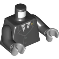 Torso Jacket Buttoned with Gold Badge on Collar, White Shirt and Black Tie Print, Black Arms, Light Bluish Gray Hands / Black