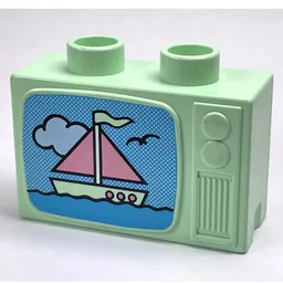 Duplo Television 1 x 2.5 x 1.3 with Pink and Light Green Ship Print / Light Green