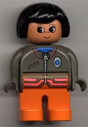 Duplo Figure, Female Medic, Orange Legs, Zippered Jacket with EMT Star of Life Pattern