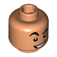 Lego Minifig Head Aladdin, Eyebrows, Raised Right Eyebrow, Crooked Open Smile print [Hollow Stud] / Nougat