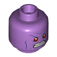 Lego Minifig Head Thanos, Red Eyes, Angry Grin with Teeth Print / Medium Lavender