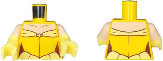 Lego Torso Female Dress with Bright Light Yellow Trim, Light Nougat Neck Pattern / Bright Light Yellow Arms with Molded Light Nougat Short Sleeves Pattern / Bright Light Yellow Hands