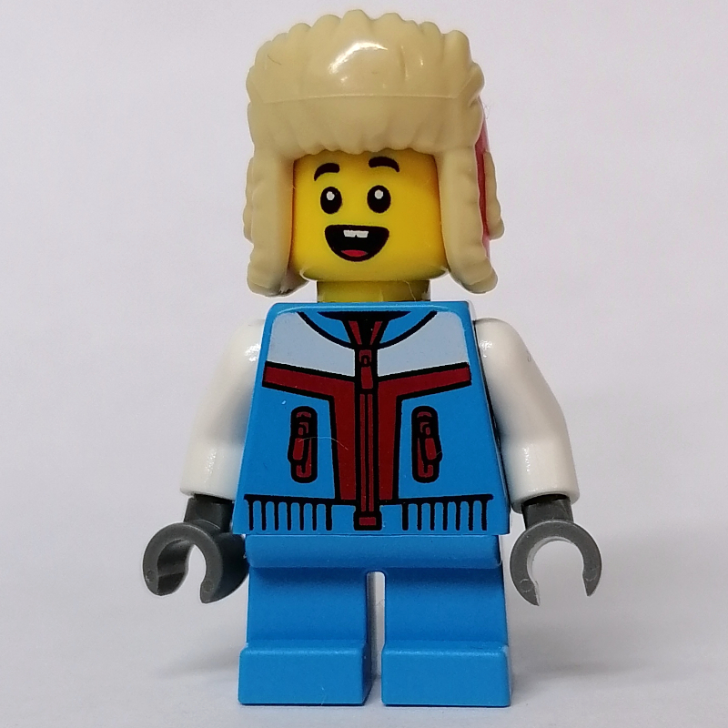 Lego Kid - Dark Azure Torso, Dark Azure Legs, Red/Tan Fur Hat