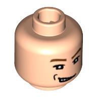 Lego Minifig Head Draco Malfoy / Rene Belloq, Brown Eyebrows, White Pupils, Open Mouth Smirk, Right Dimple Print [Blocked Open Stud] / Light Nougat