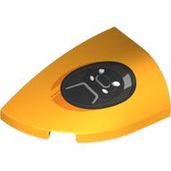 Lego Brick Round, Curved Double 3 x 2 Beveled with Stud Notch Left with Black Headlight print / Bright Light Orange