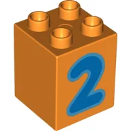 Duplo Brick 2 x 2 x 2 with Blue '2' Print / Orange