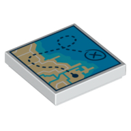 Lego Tile 2 x 2 with Map of City/Ocean with Route print / White