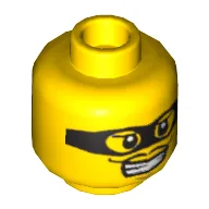 Minifig Head Black Mask and Thin Moustache Print [Hollow Stud] / Yellow