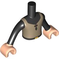 Lego Minidoll Torso Boy with Dark Tan Vest, Black Shirt/Belt print, Light Nougat Arms and Hands / Black