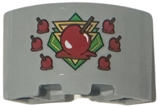 Lego Panel 3 x 3 x 2 Corner Convex with Bright Green and Gold Emblem and Red Apples Pattern (Sticker) - Set 75684