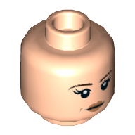 Lego Minifig Head, Brown Eyebrows, Peach Lips, Beauty Mark, Neutral / Angry Print / Light Nougat